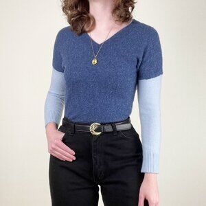 100% Cashmere Sweater Knit Colour Block Frazzled English Women British Eclectic